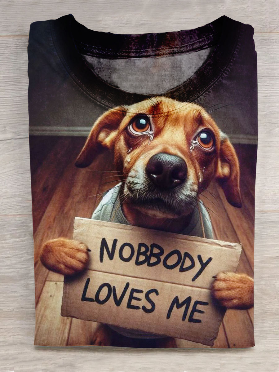 Cute dog print crew neck short sleeves