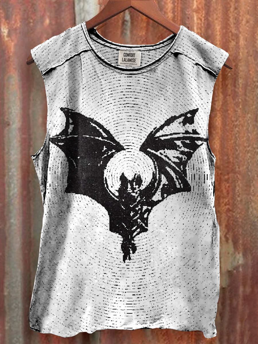 Vintage Cool Bat Art Print 100% Cotton Casual Tank Top
