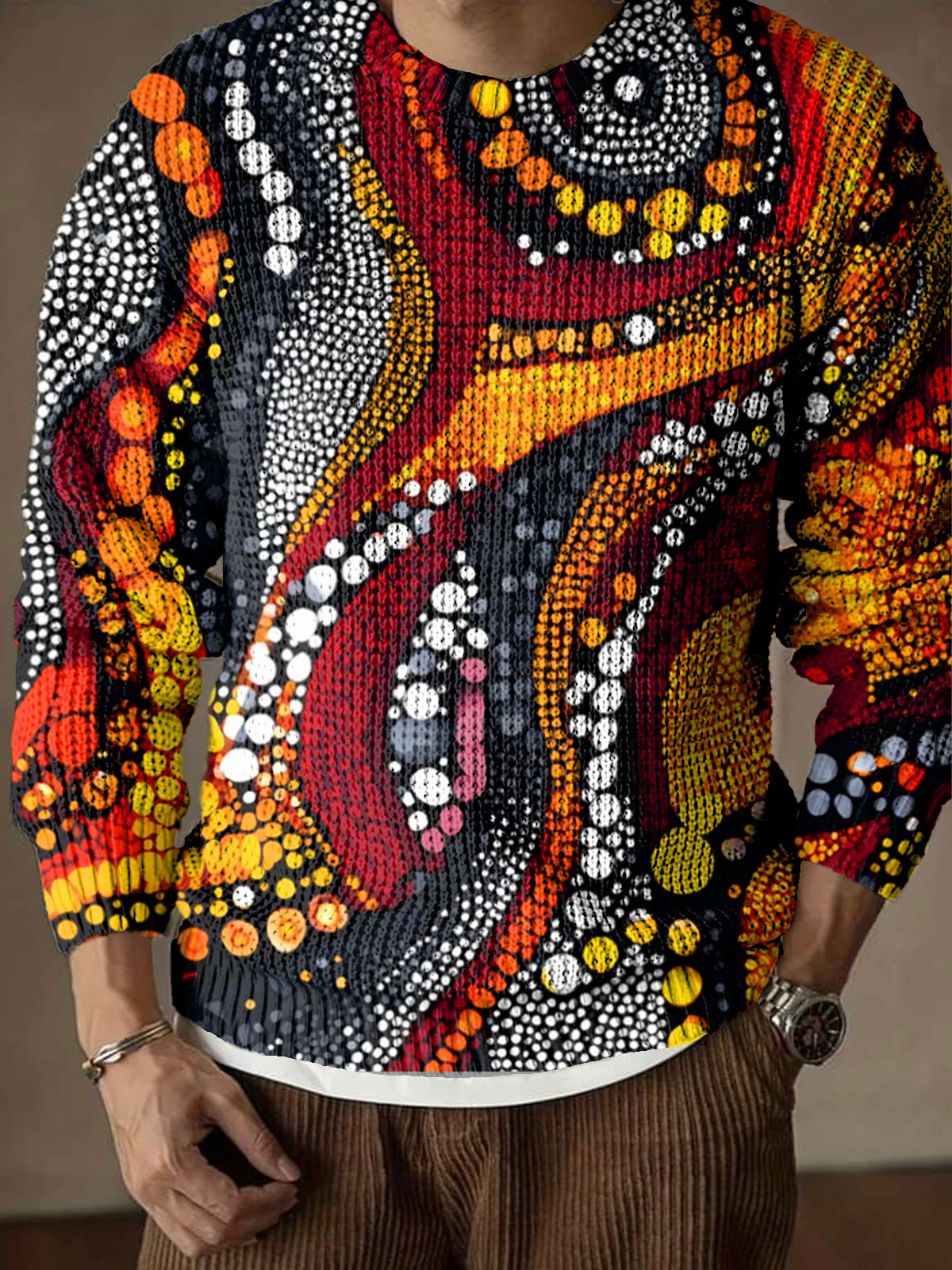Abstract Dots Art Print Knit Pullover Sweater