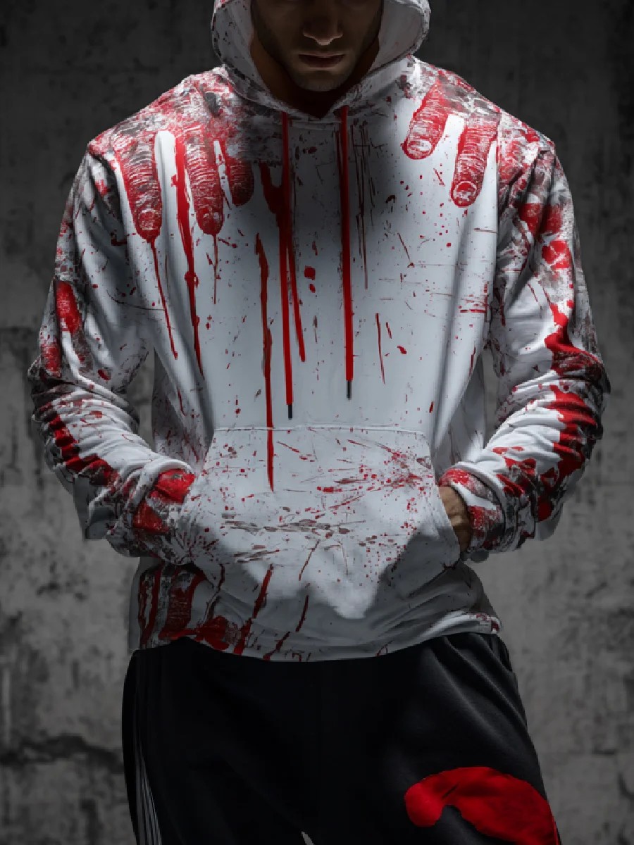 Men's Bloody Palm Print Art Casual Hoodie Sweatshirt