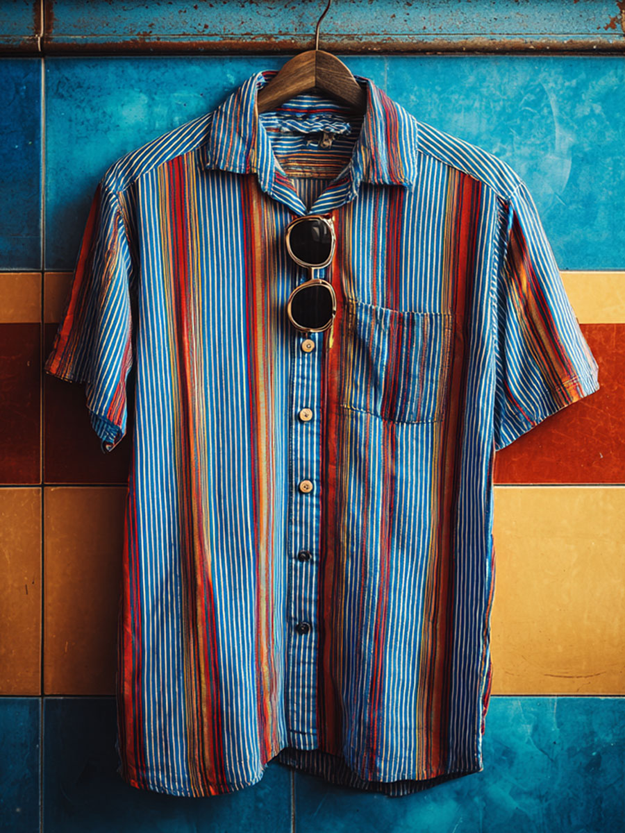 Holiday Vintage Stripe Print Casual 100% Cotton Shirt