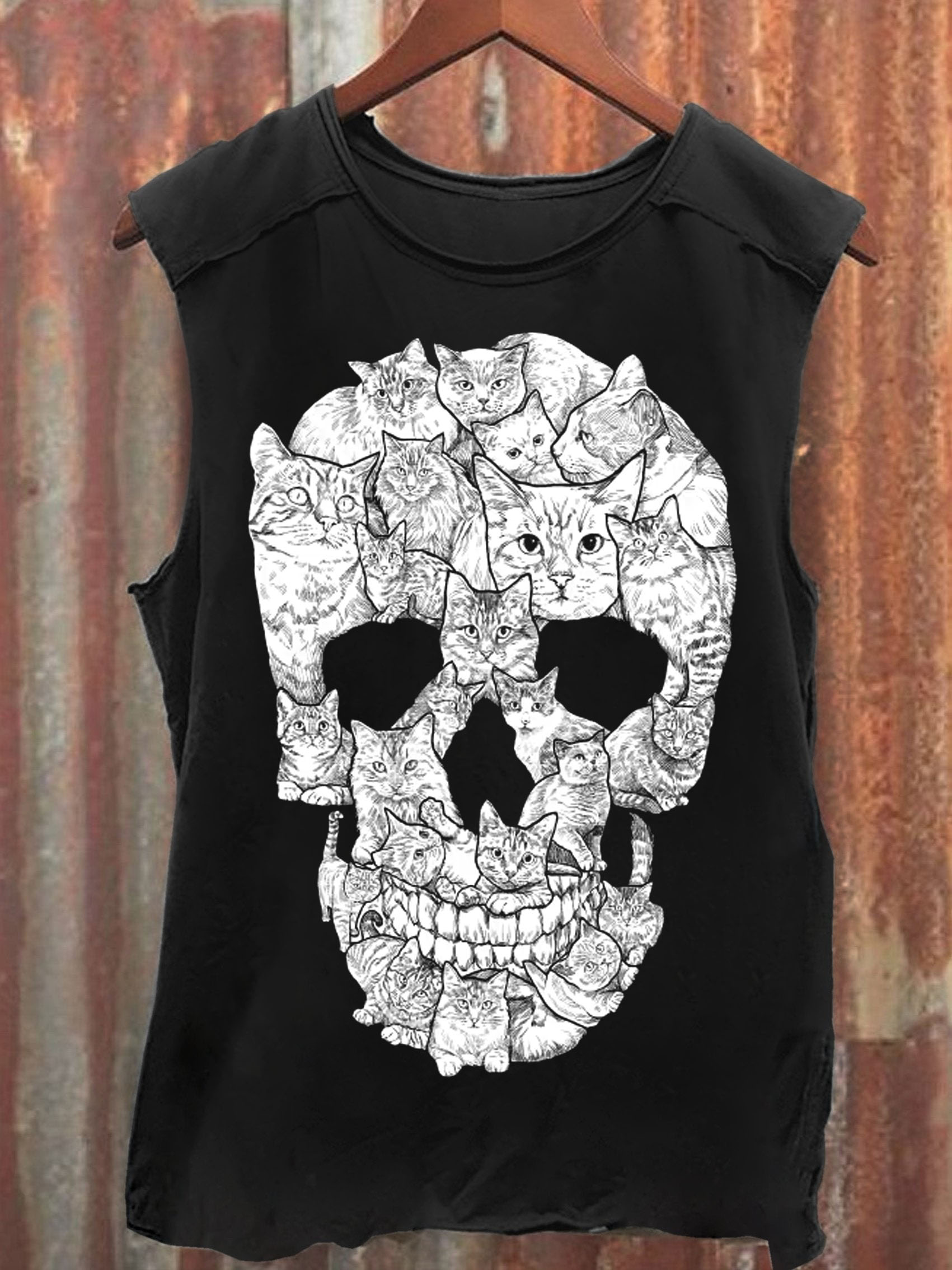 Unisex Cat Skull Graphic Tank Top