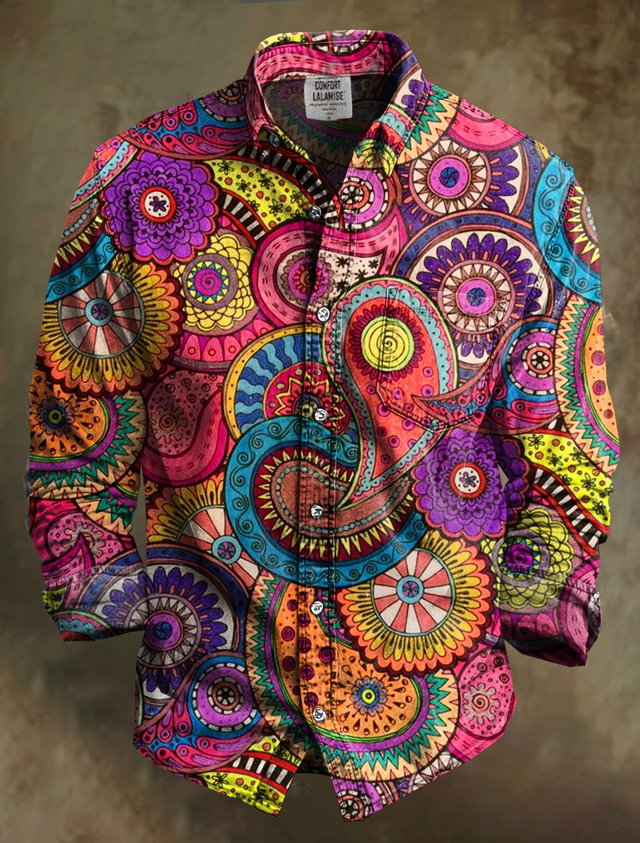 Colorful Hippie Paisley Art Print 100% Cotton Long Sleeve Shirt