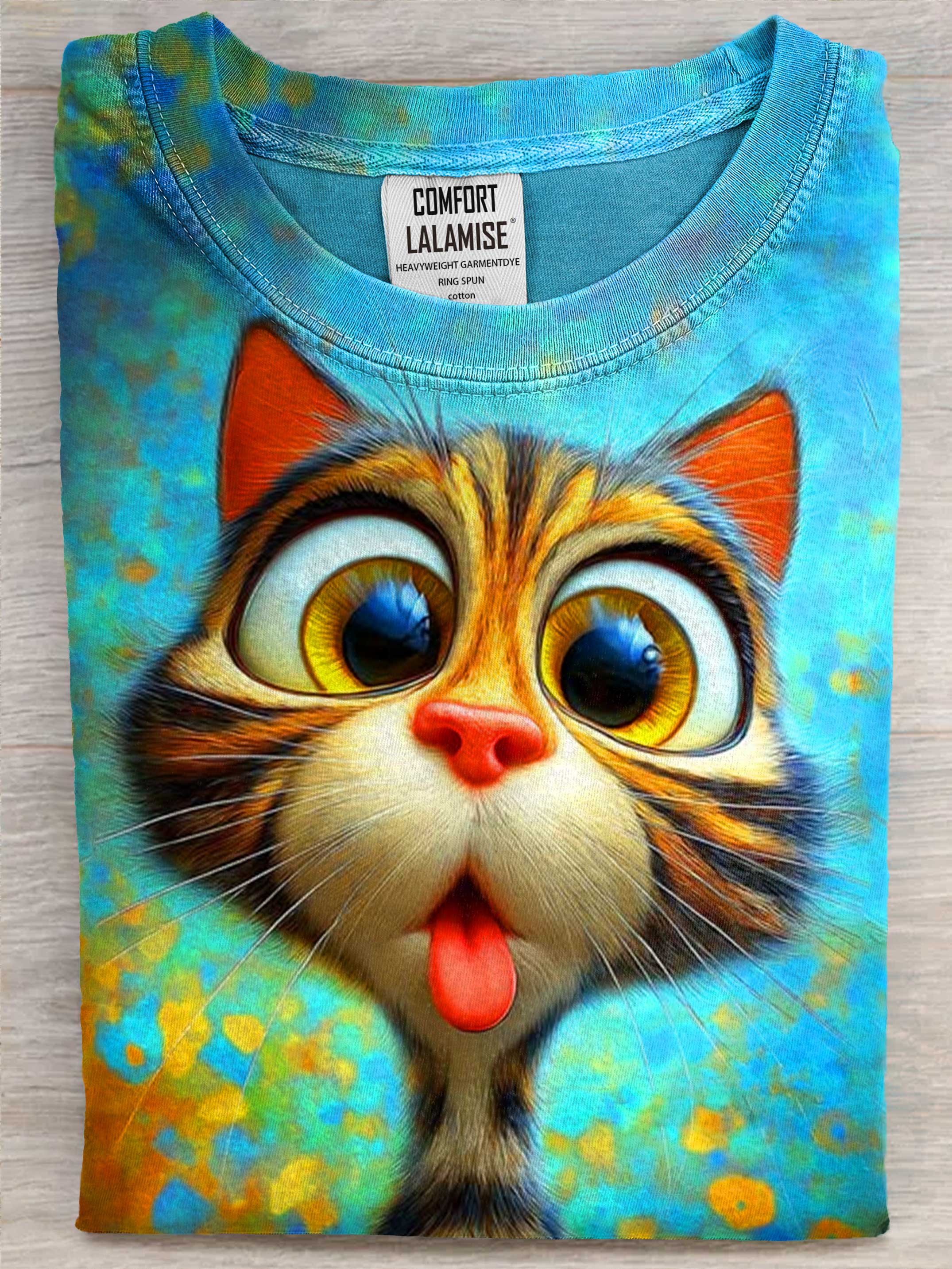 Cute Cat Art Print Casaul Cotton Short Sleeve T-shirt