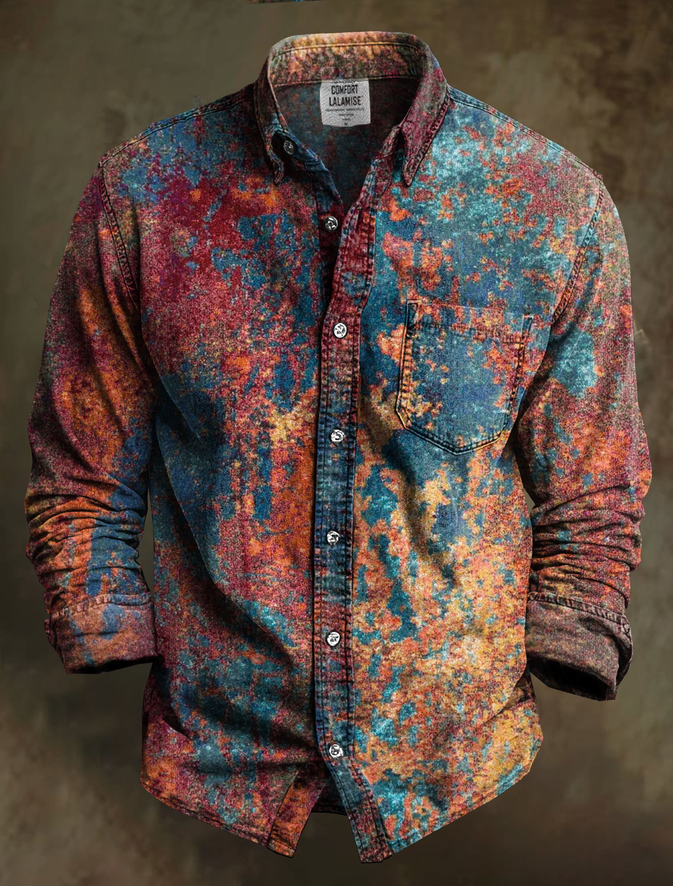 Vintage Atlantic Abstract Art Print 100% Cotton Long Sleeve Shirt