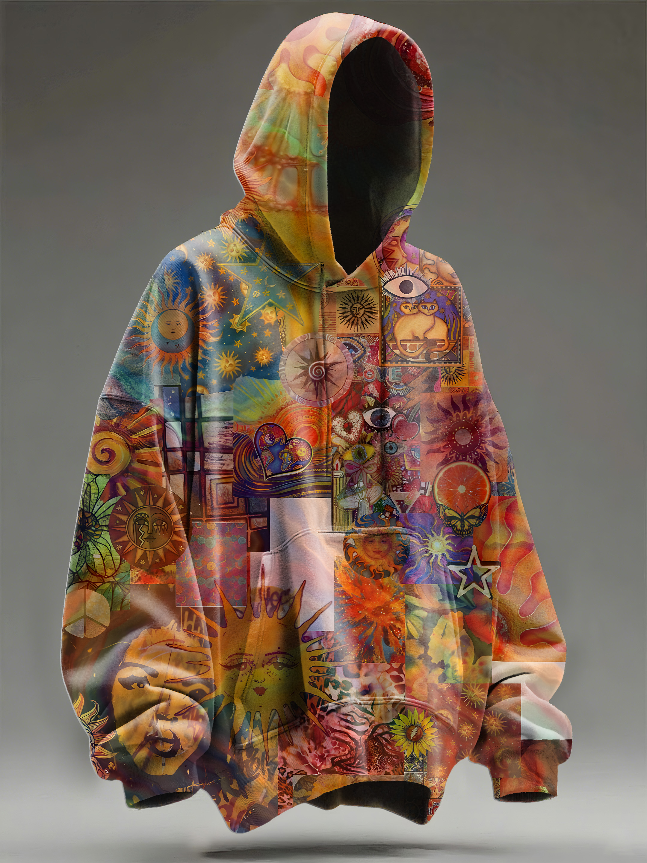 Vintage Multicolor Hippie Art Print Casual Hoodie Sweatshirt