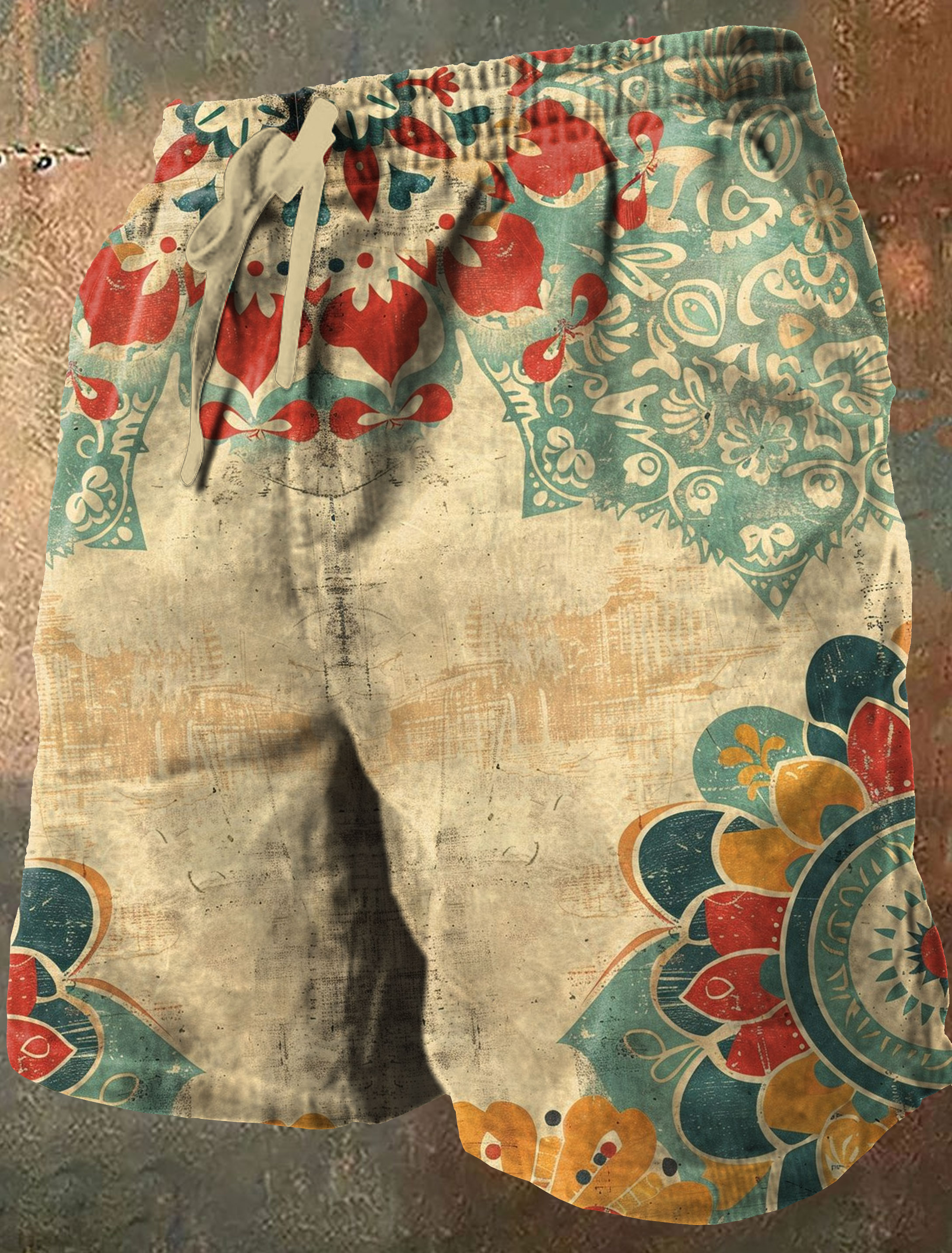 Vintage Art Print Casual Short Pants