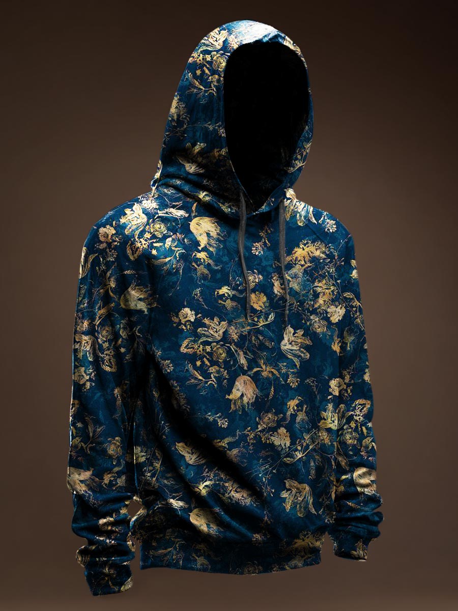 Flower Pattern Vintage Print Casual Hoodie Sweatshirt