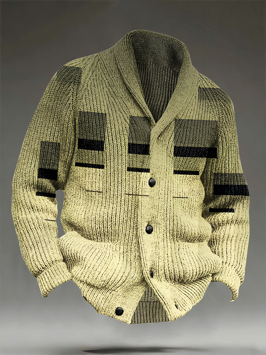 Gradient Geometry Abstract Art Print Knit V-neck Pullover Sweater