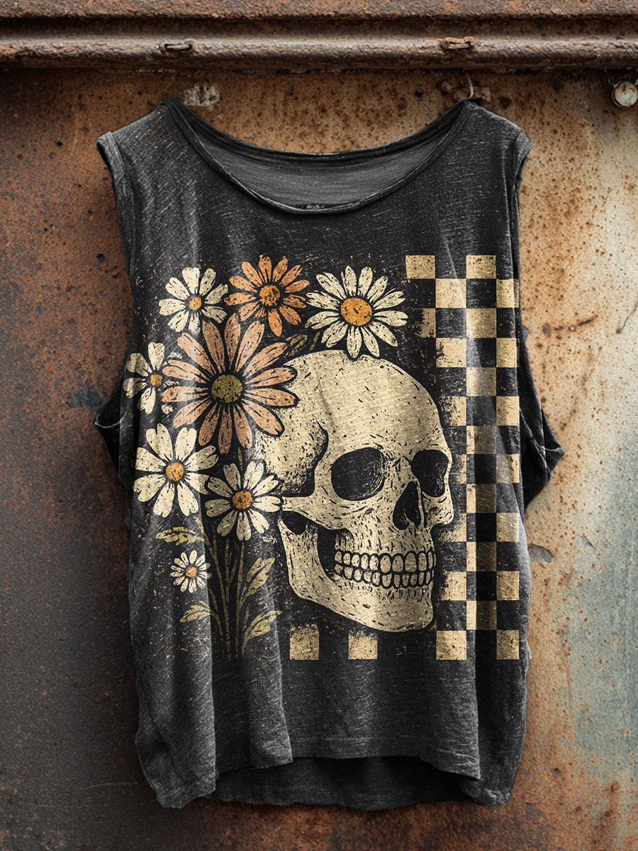 Halloween Skull Print 100% Cotton Casual Tank Top