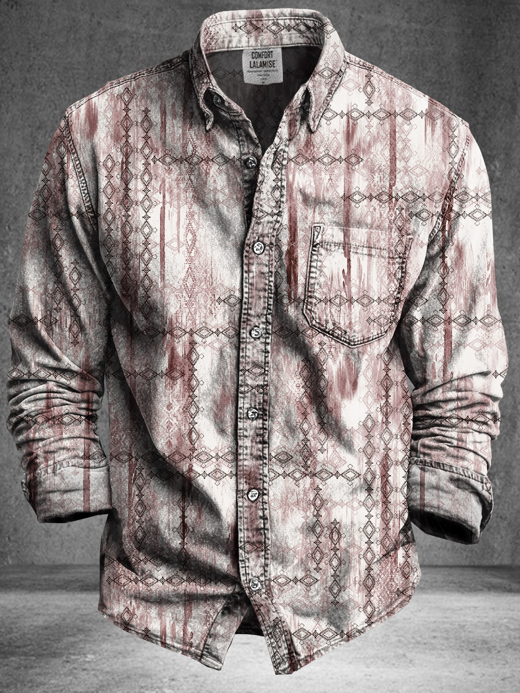 Vintage Abstract Ethnic Art Print 100% Cotton Long Sleeve Shirt