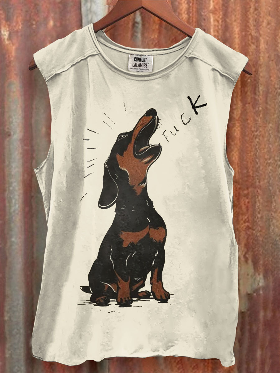 Funny Fuck Dog Print 100% Cotton Casual Tank Top