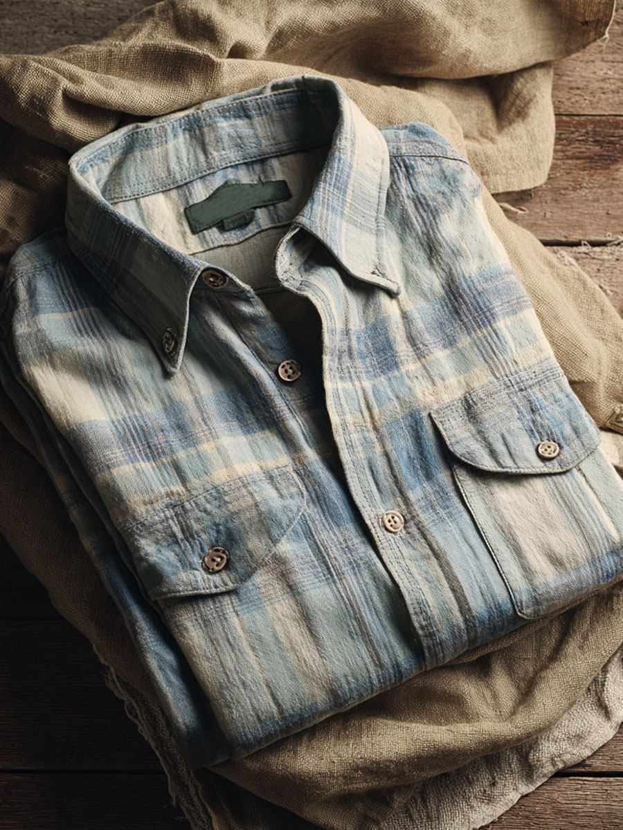 Vintage Plaid Print Casual 100% Cotton Shirt