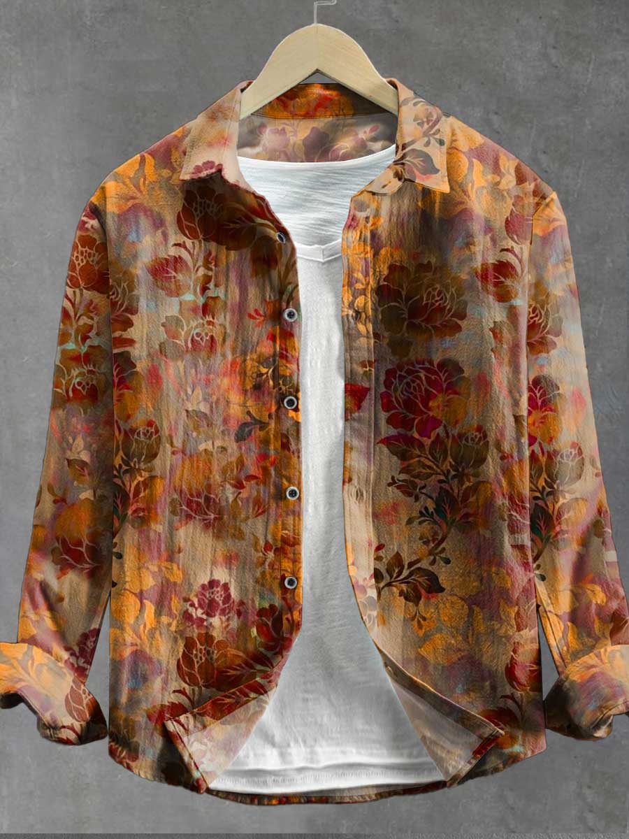 Vintage Floral Art Print 100% Cotton Long Sleeve Shirt