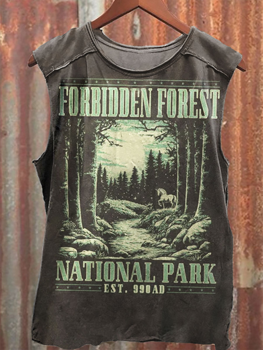 Vintage National Park Wizard Print 100% Cotton Casual Tank Top