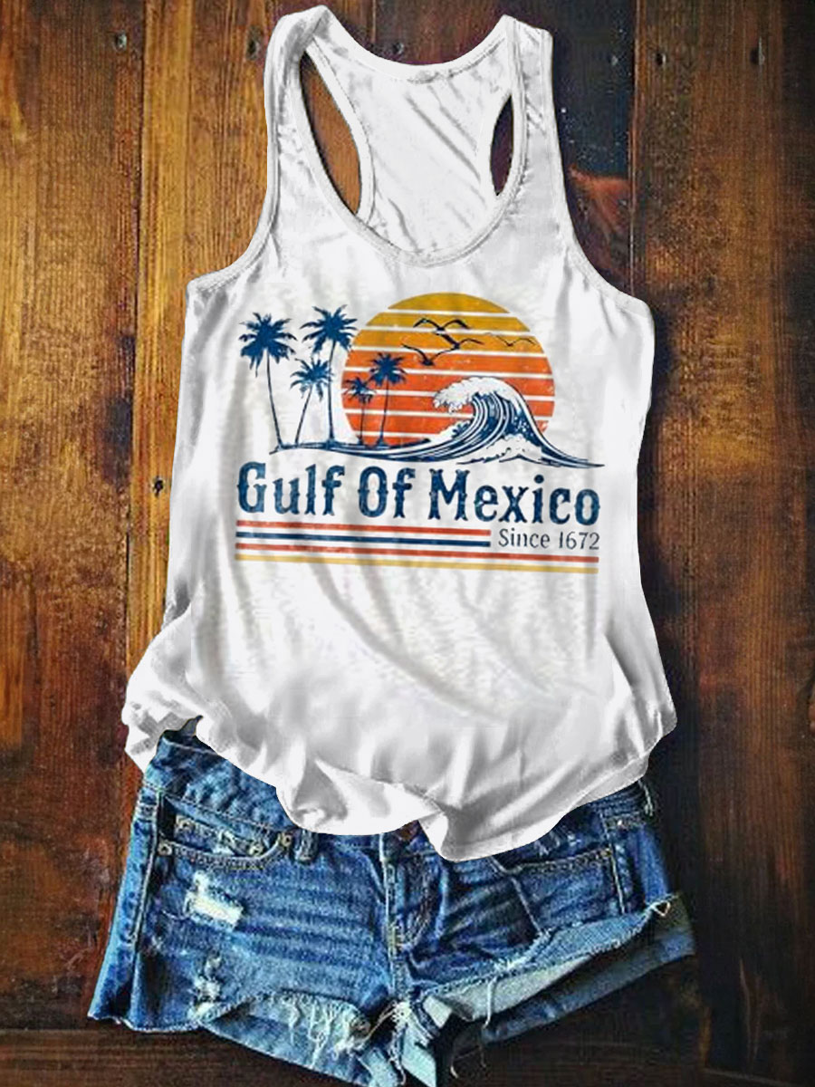 Gulf of Mexico Since 1672 Retro Vintage Beach Print Casaul Tank Top