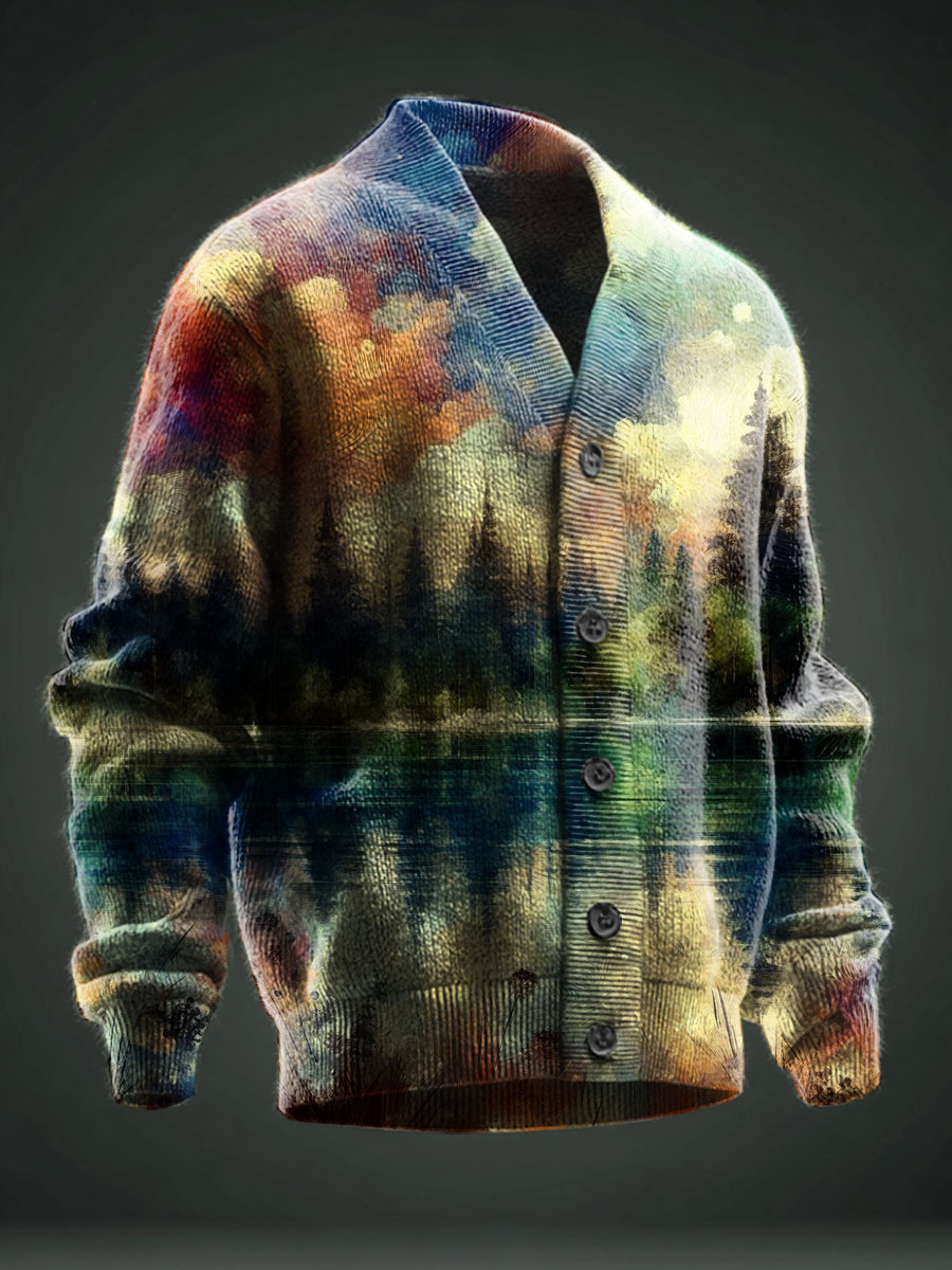 Landscape Art Printed Casual Cardigan Sweater