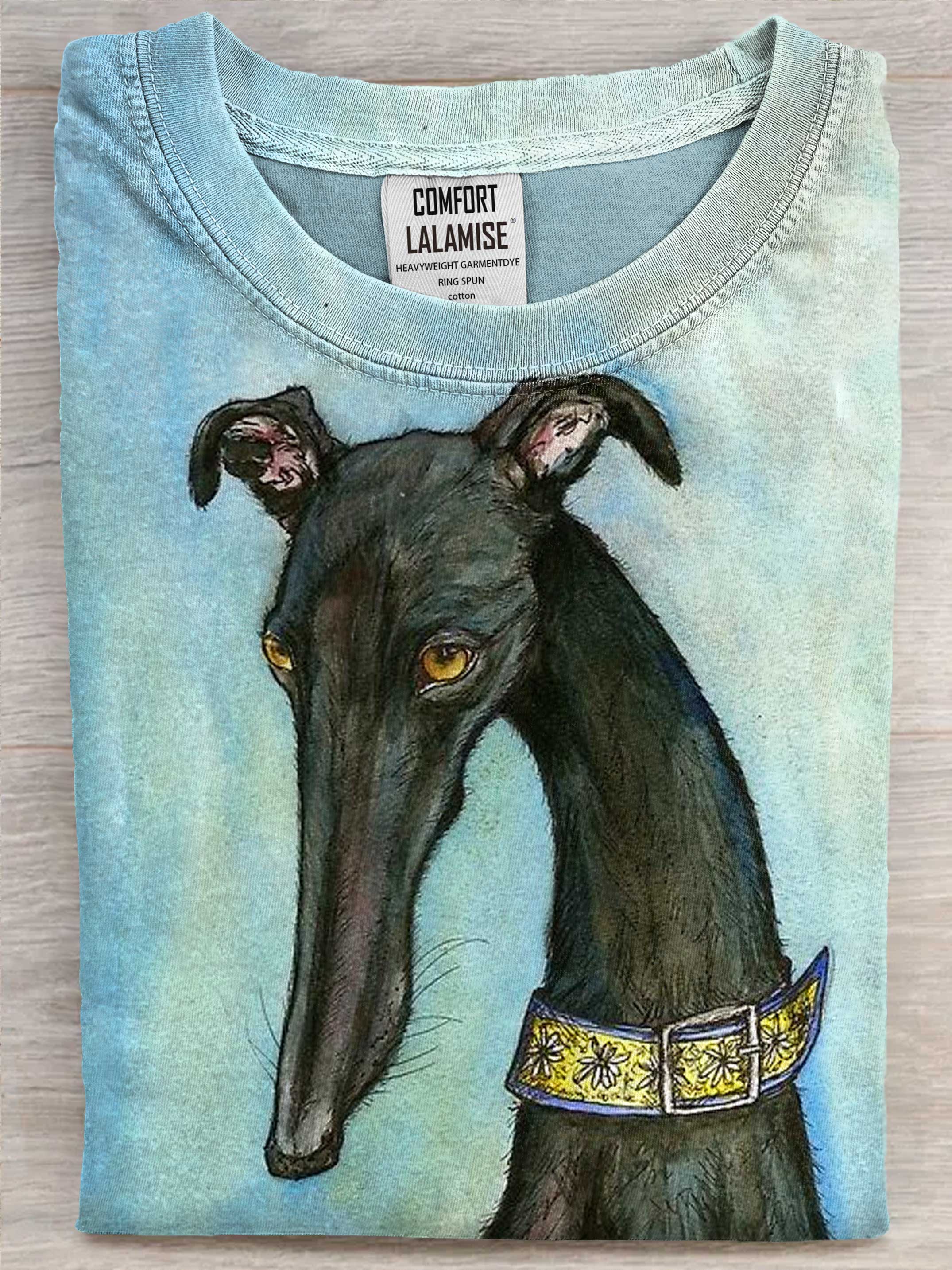 Greyhound Dog Painting Art Casaul Cotton Short Sleeve T-shirt