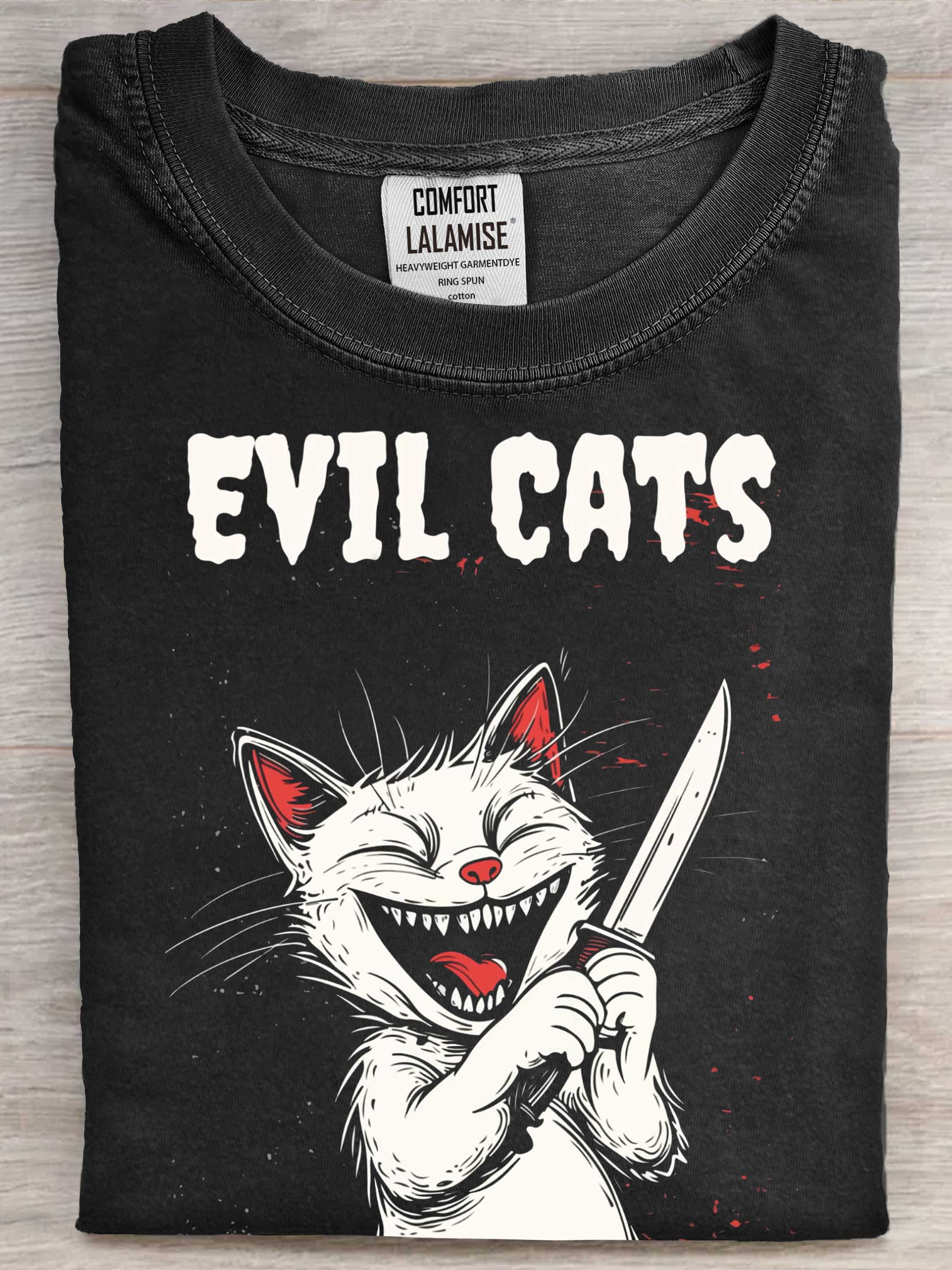 Evil Cats Art Print Causal Cotton Short Sleeve T-shirt