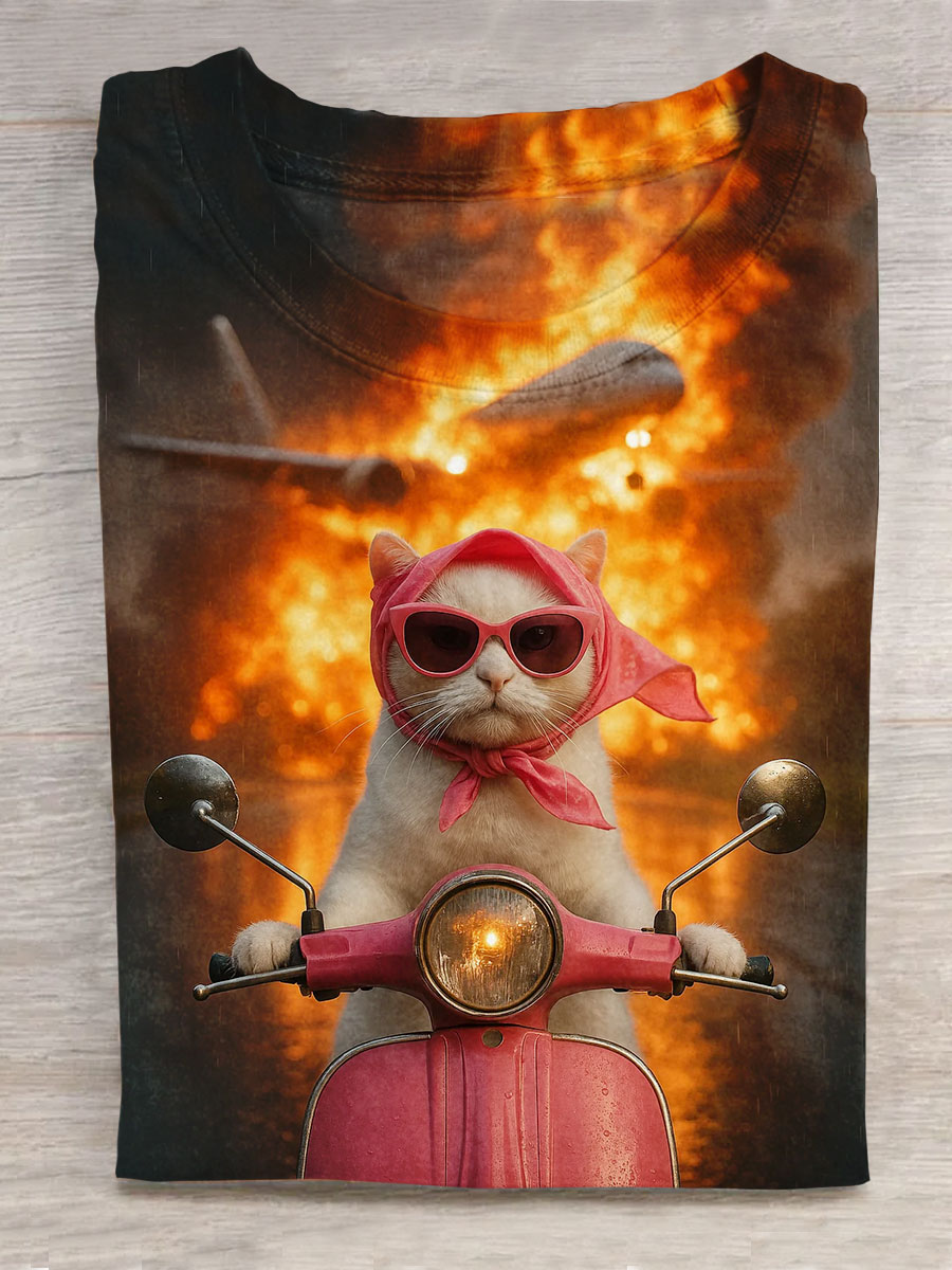 Funny Cat Art Print Casual Short Sleeve T-Shirt