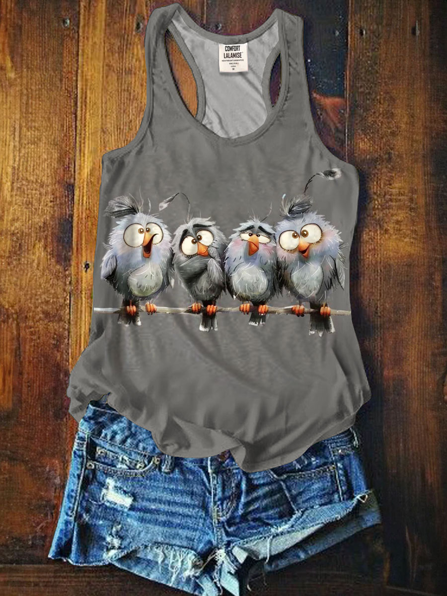 Cute Birds Art Print Casaul Tank Top