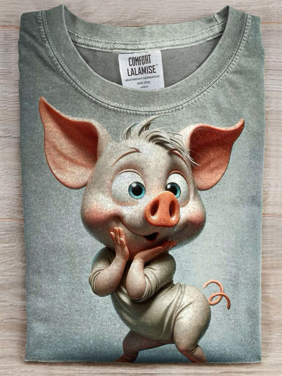 Cute Pig Prints Casual T-shirt