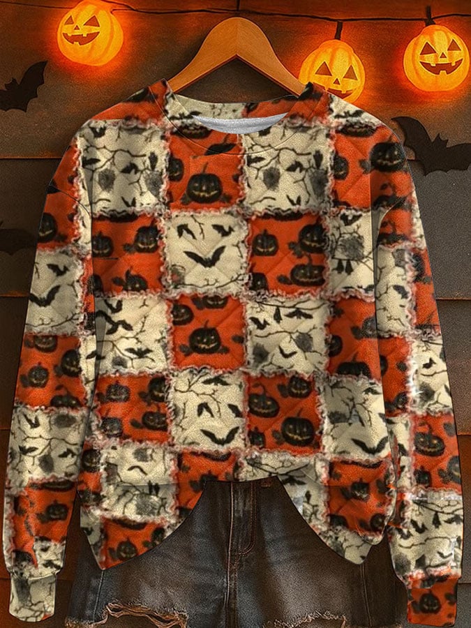 Women's Halloween Print Crew Neck Sweatshirt