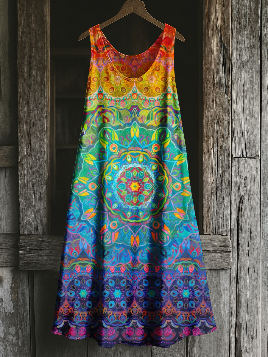 Rainbow Totem Bohemian Style Art Print Casual Vest Dress