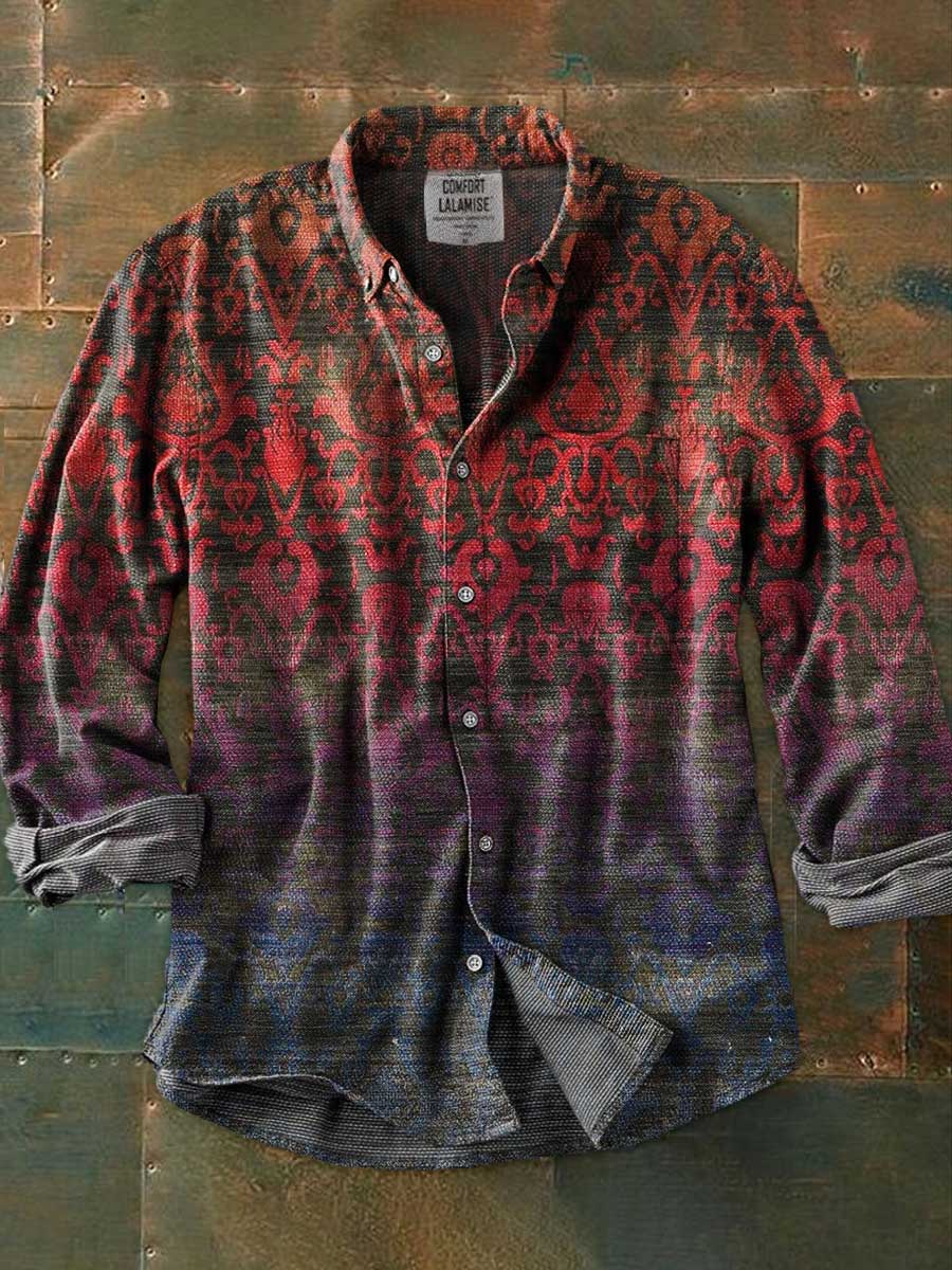 Vintage Ethinic Art Print 100% Cotton Long Sleeve Shirt