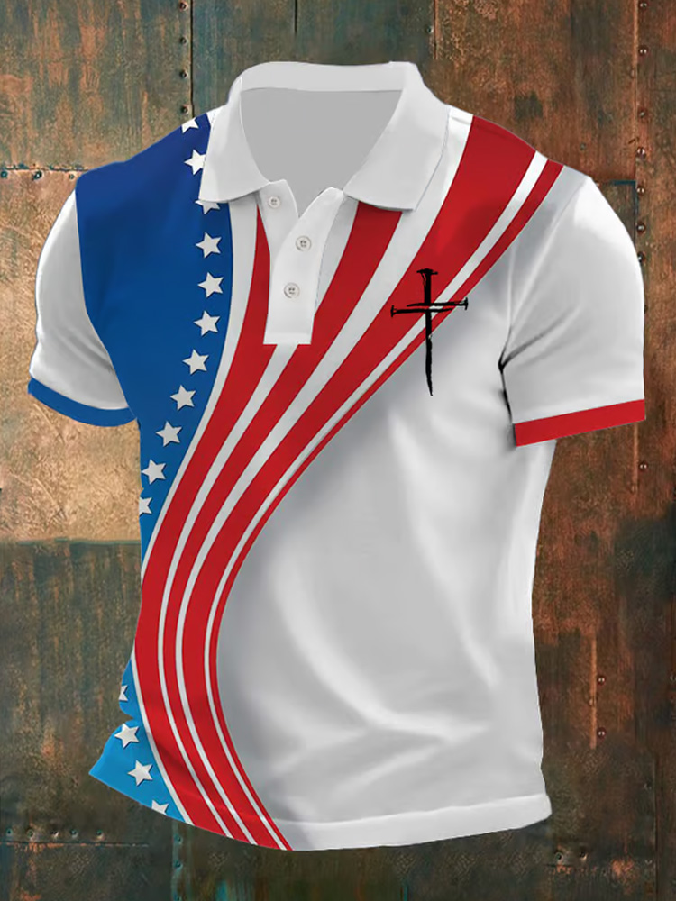 Men's Fashion Casual Independence Day Contrast Print Polo