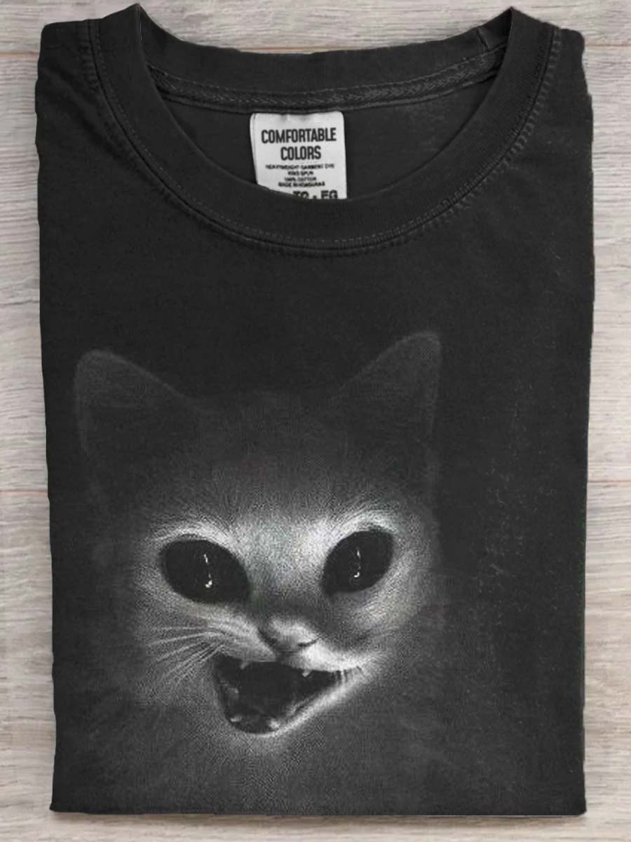 Halloween Evil Cat Print Casual Short Sleeve T-Shirt