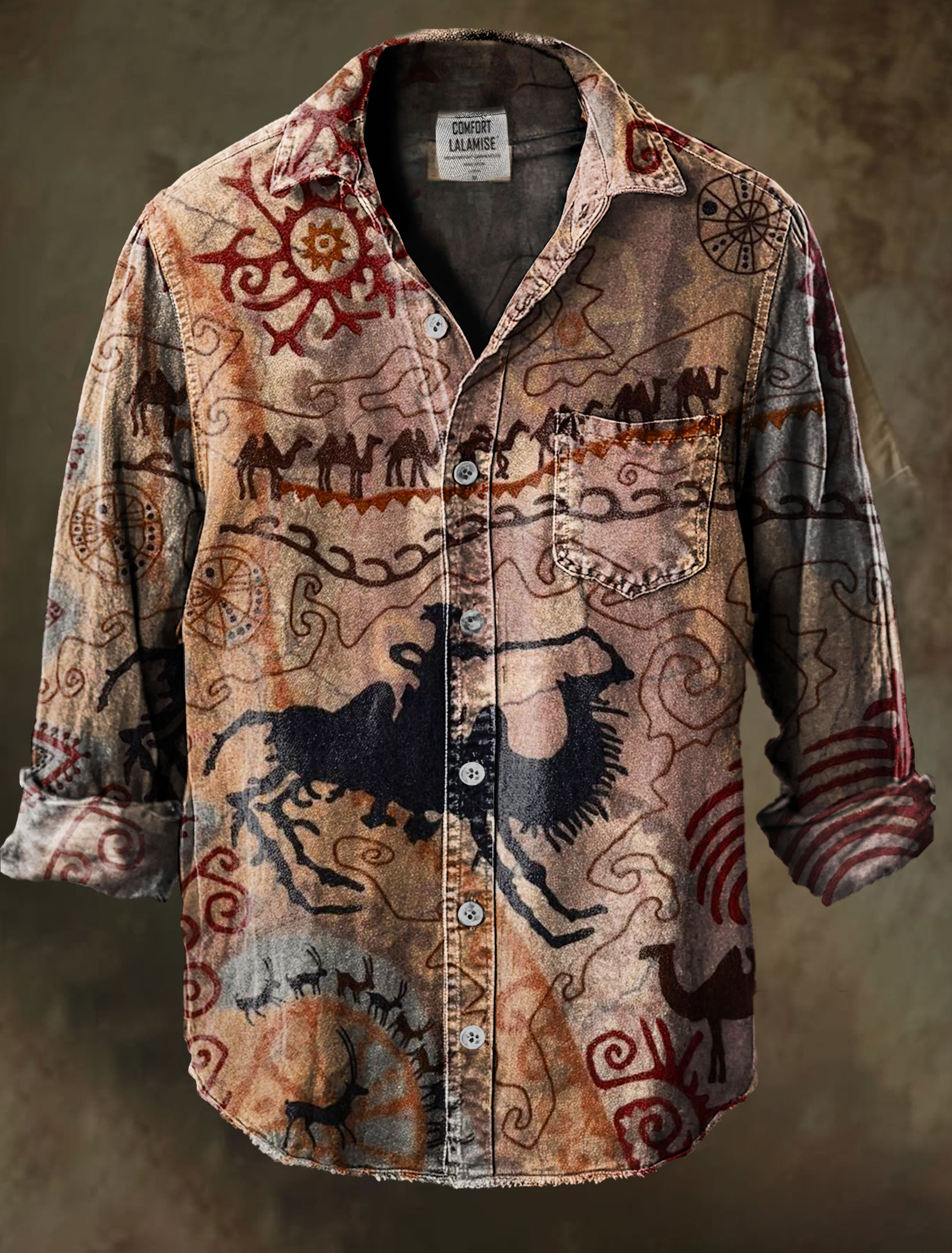 Vintage Art Print 100% Cotton Long Sleeve Shirt