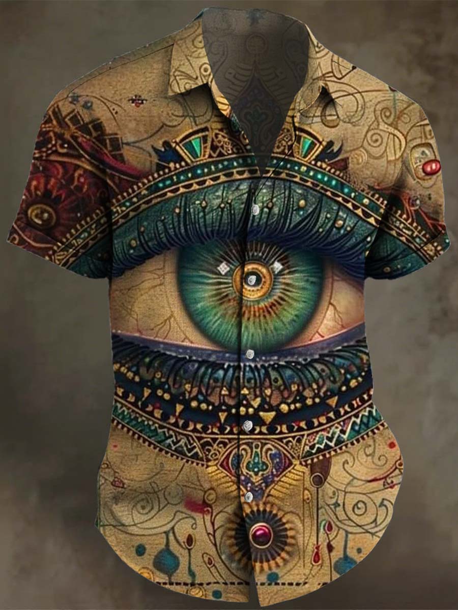 Psychedelic Eye Abstract Retro Print Casual 100% Cotton Shirt