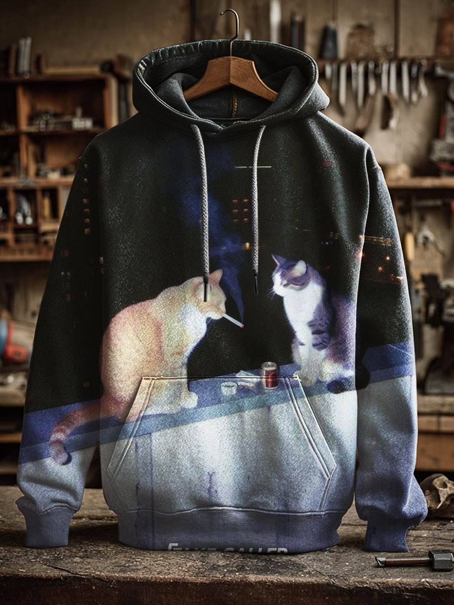 Cats Smoking Prints Casual Hoodie Sweatshirt