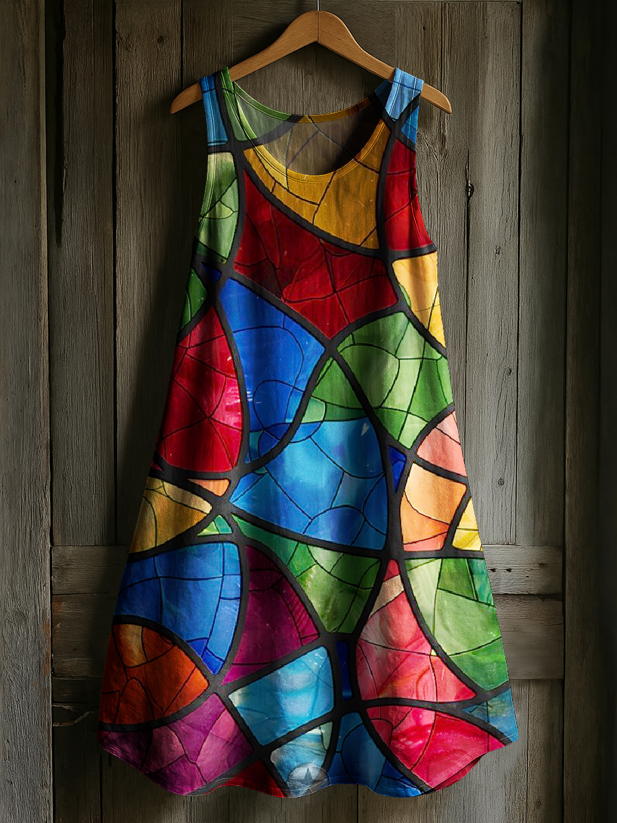 Rainbow Glass Art Print Casual Cotton and Linen Tank Dress