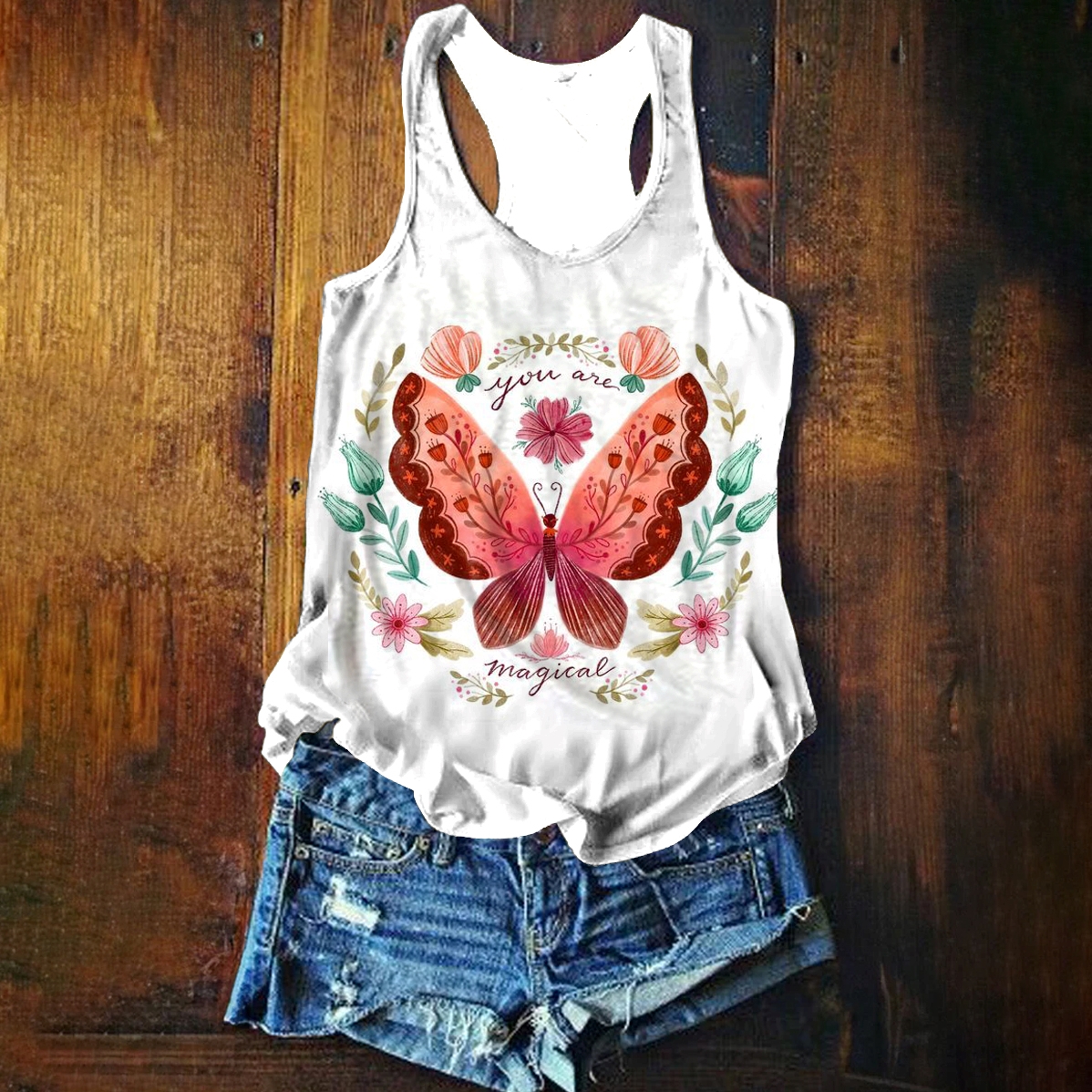 Butterfly Floral Pattern Art Print Tank Top