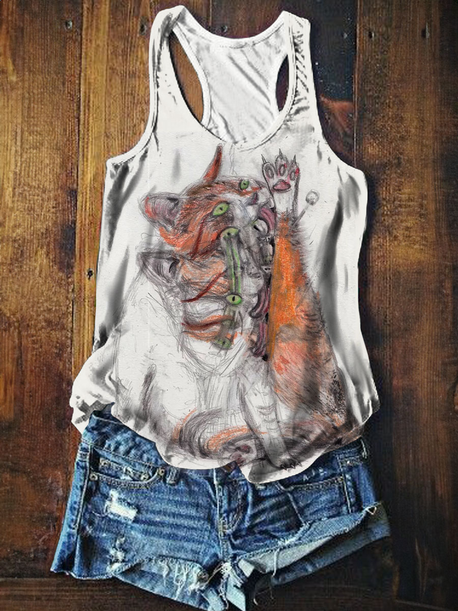 Funny Cat Print Tank Top