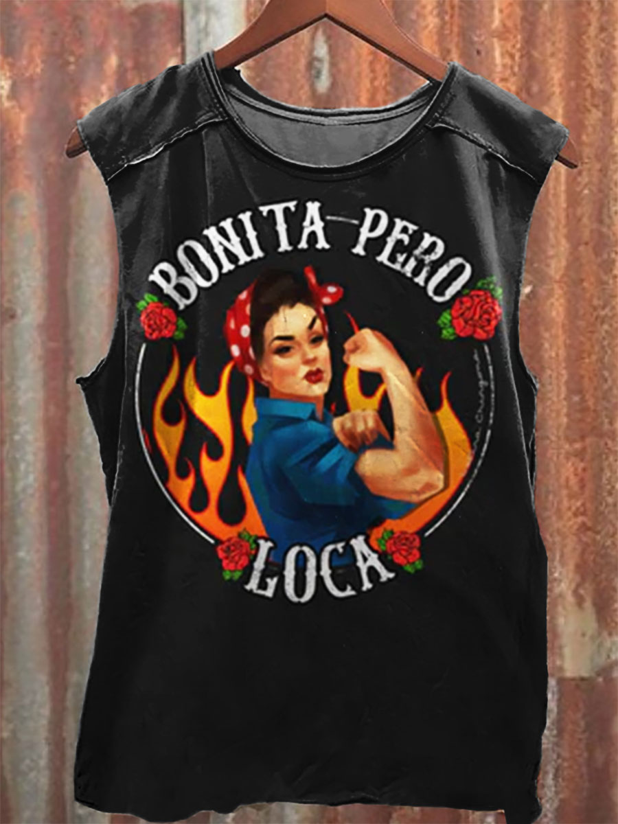 Bonita Pero Loca Print 100% Cotton Casual Tank Top