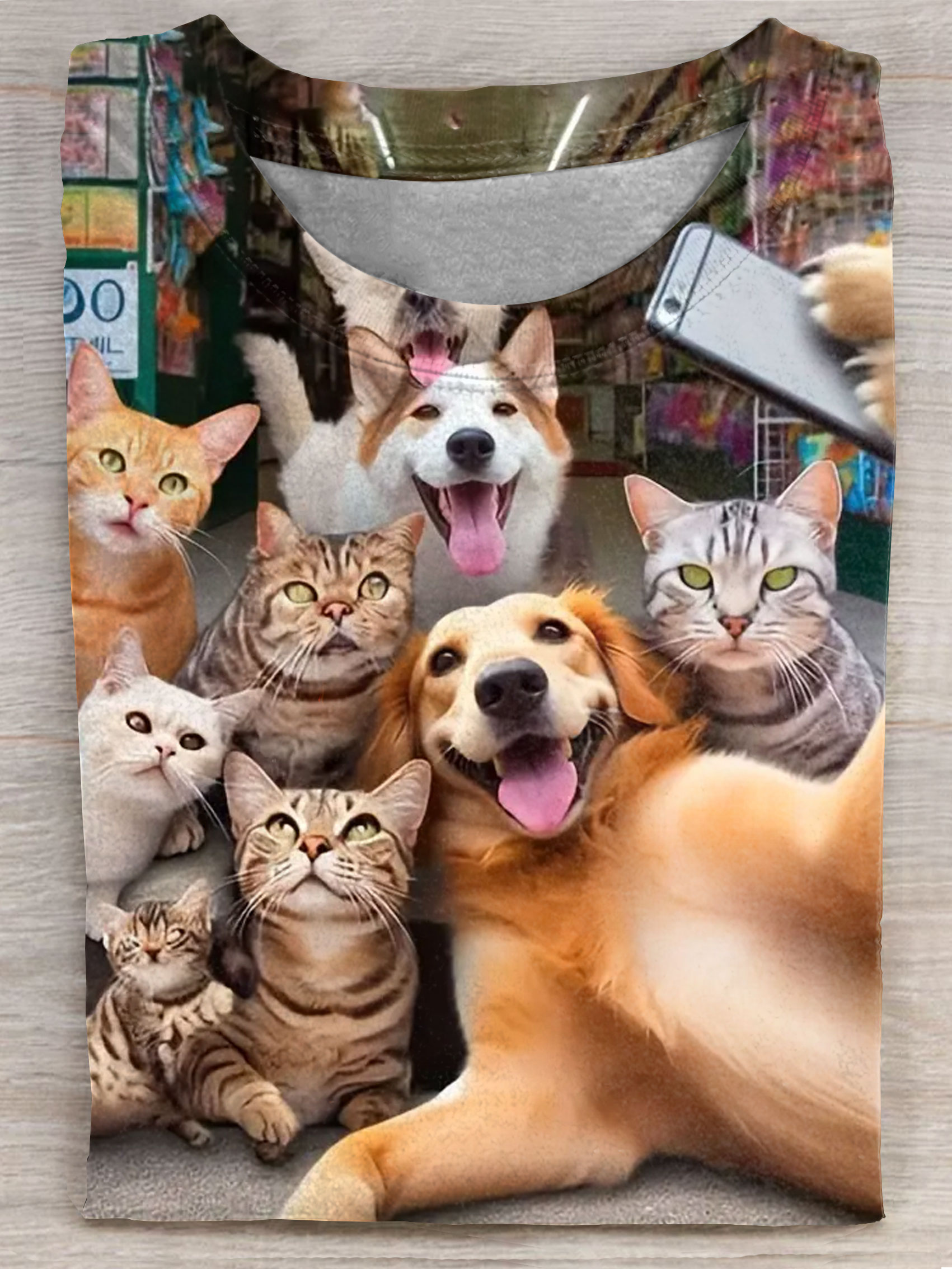 Dog And Cat Selfie Art Print Casaul Short Sleeve T-shirt