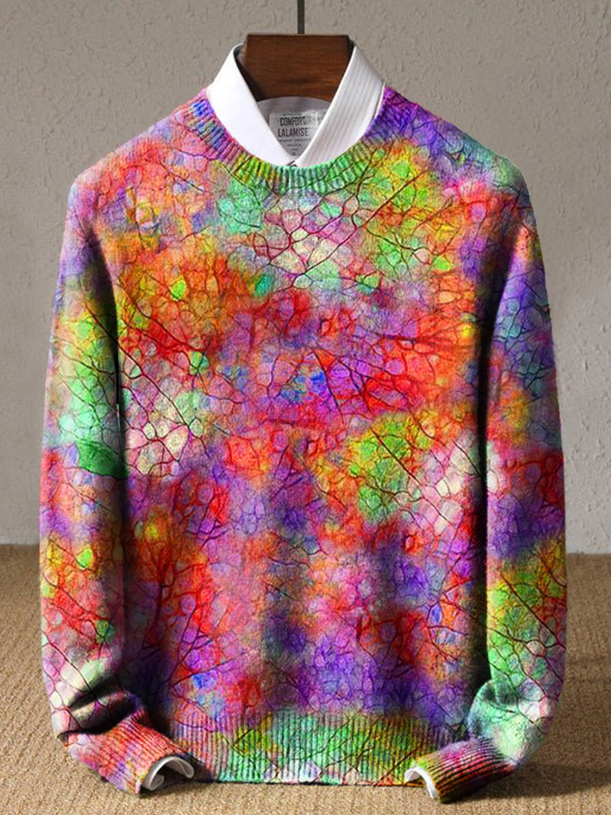 Vintage Abstract Colorful Texture Art Print Knit Pullover Sweater