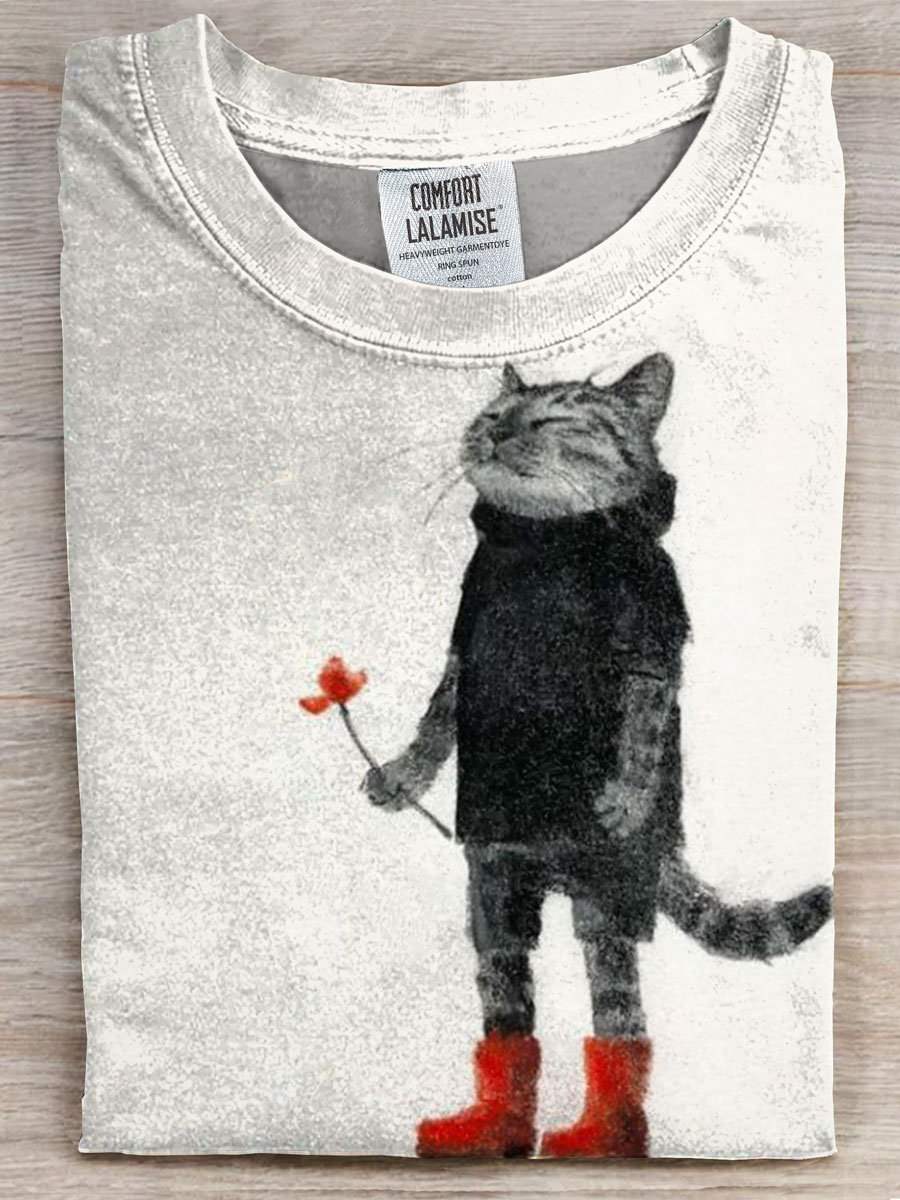 Funny Cat Print Casual T-shirt