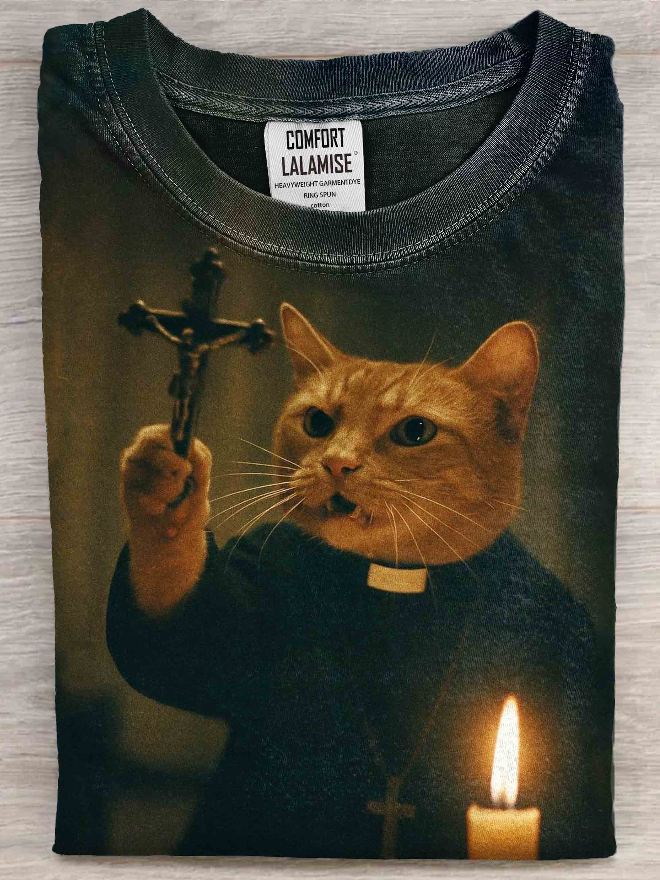Funny Cat Christian Art Print Casaul Cotton Short Sleeve T-shirt