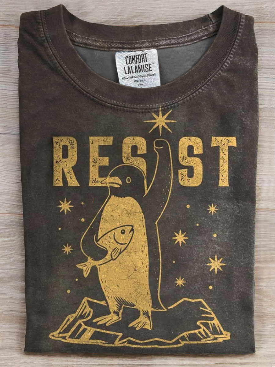 Vintage Penguin Printed Casual T-shirt