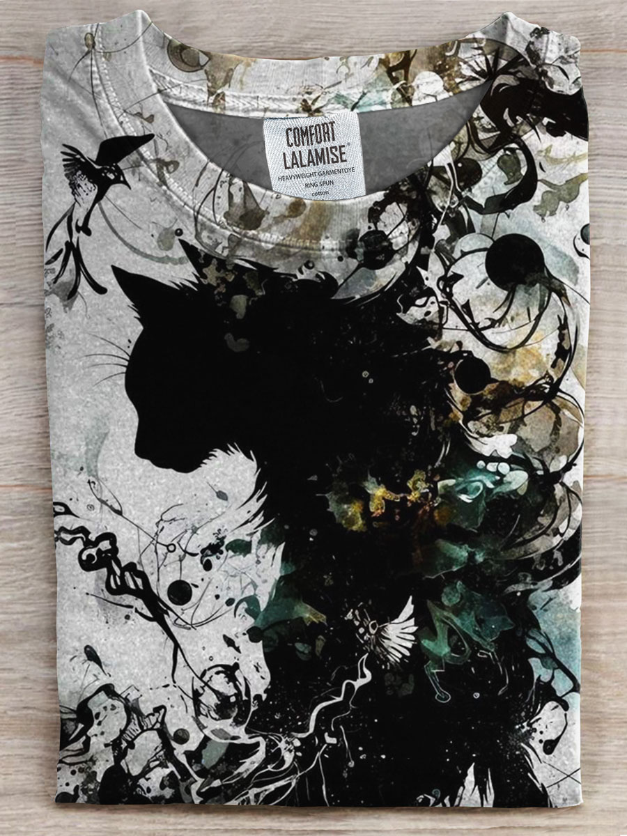 Cat Art Print Casual T-shirt