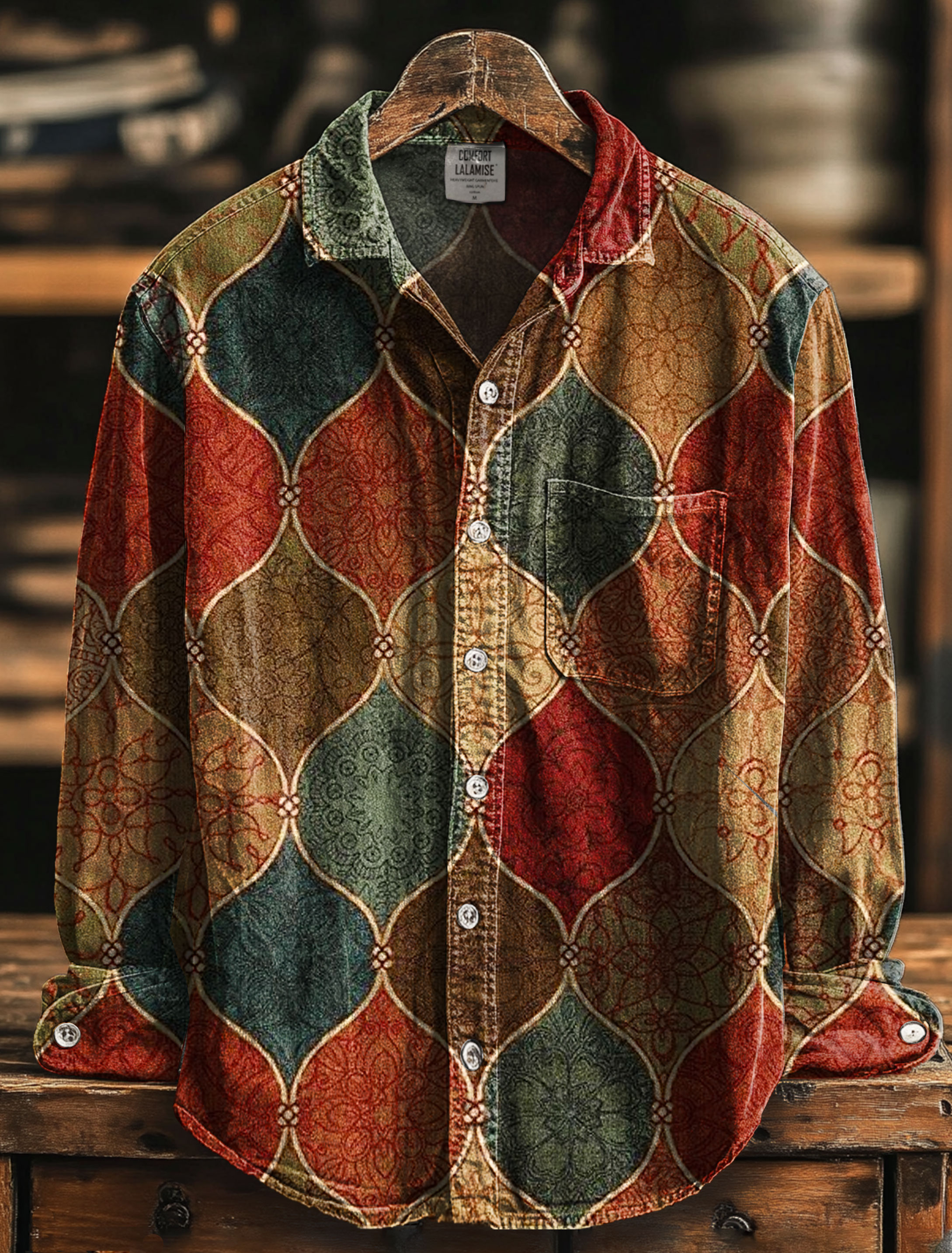 Vintage Art Print 100% Cotton Long Sleeve Shirt