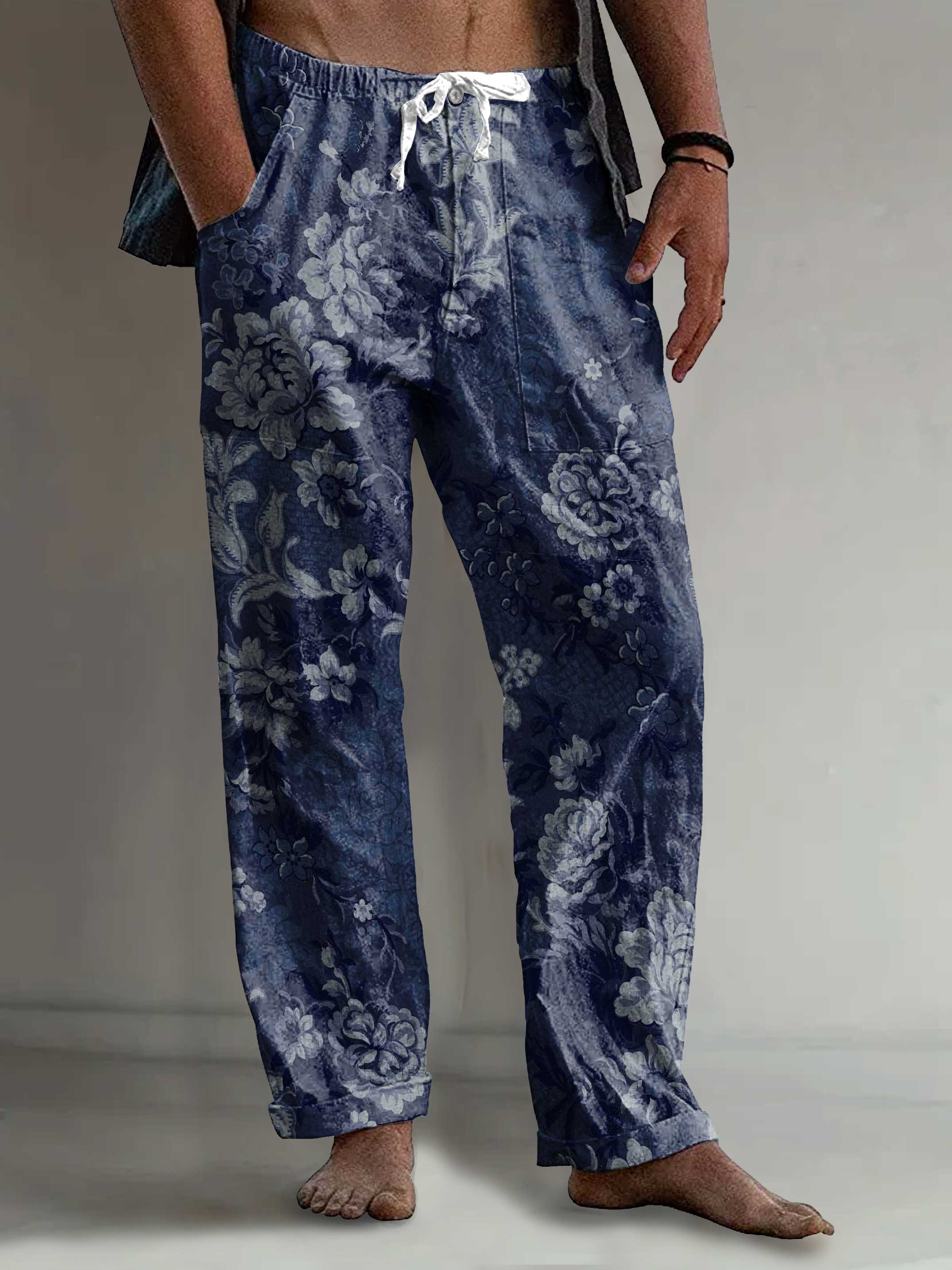 Men's Retro Clssic Floral Art Print Comfy 100% Cotton Pants