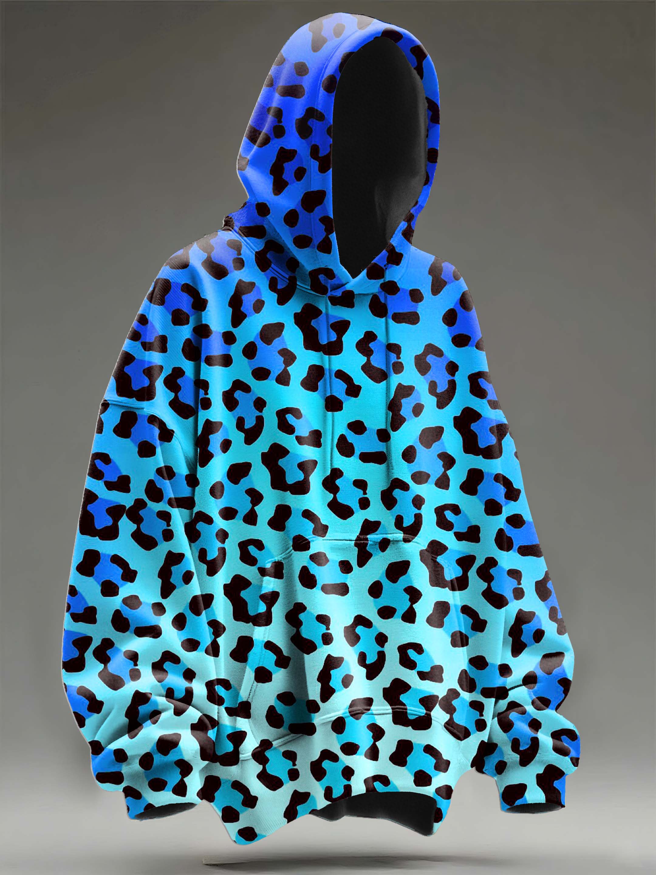 Ice Blue Gradient Leopard Print Casual Hoodie Sweatshirt