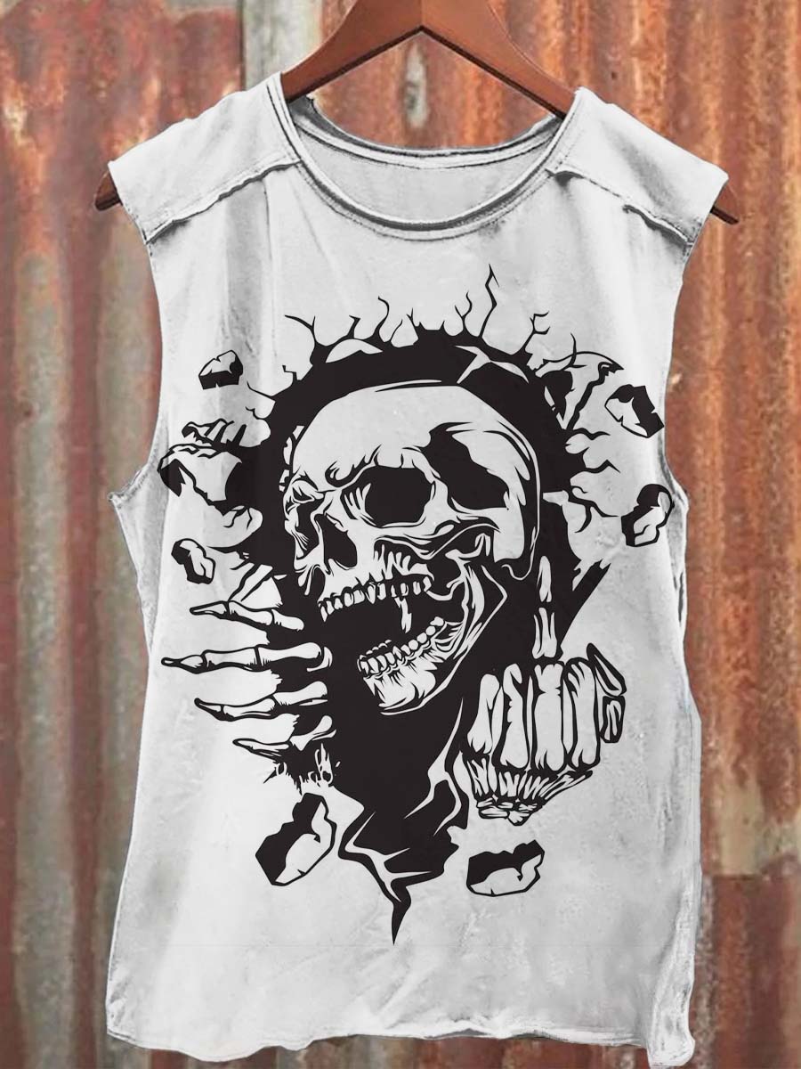 Funny Skull Print Casual Tank Top