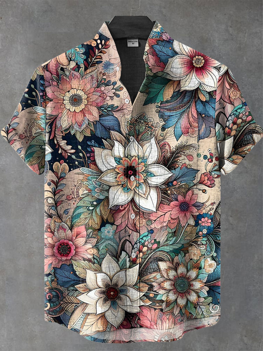 Vintage Floral Print Casual 100% Cotton Shirt