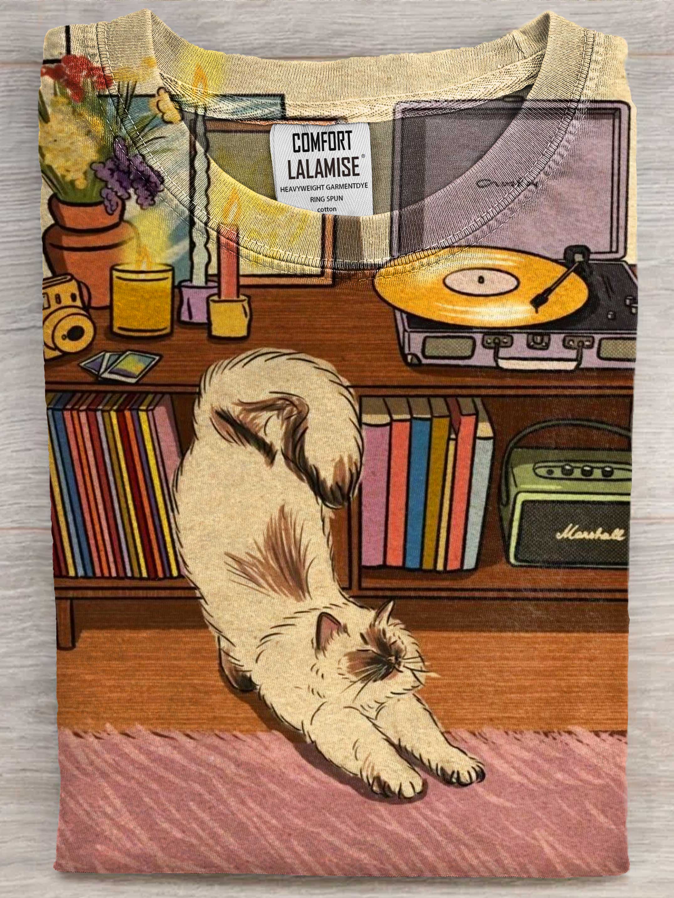 Funny Cat  My Mood Art Print Casaul Short Sleeve T-shirt